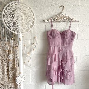 Guess Corset Ruffle Lilac Midi Dress